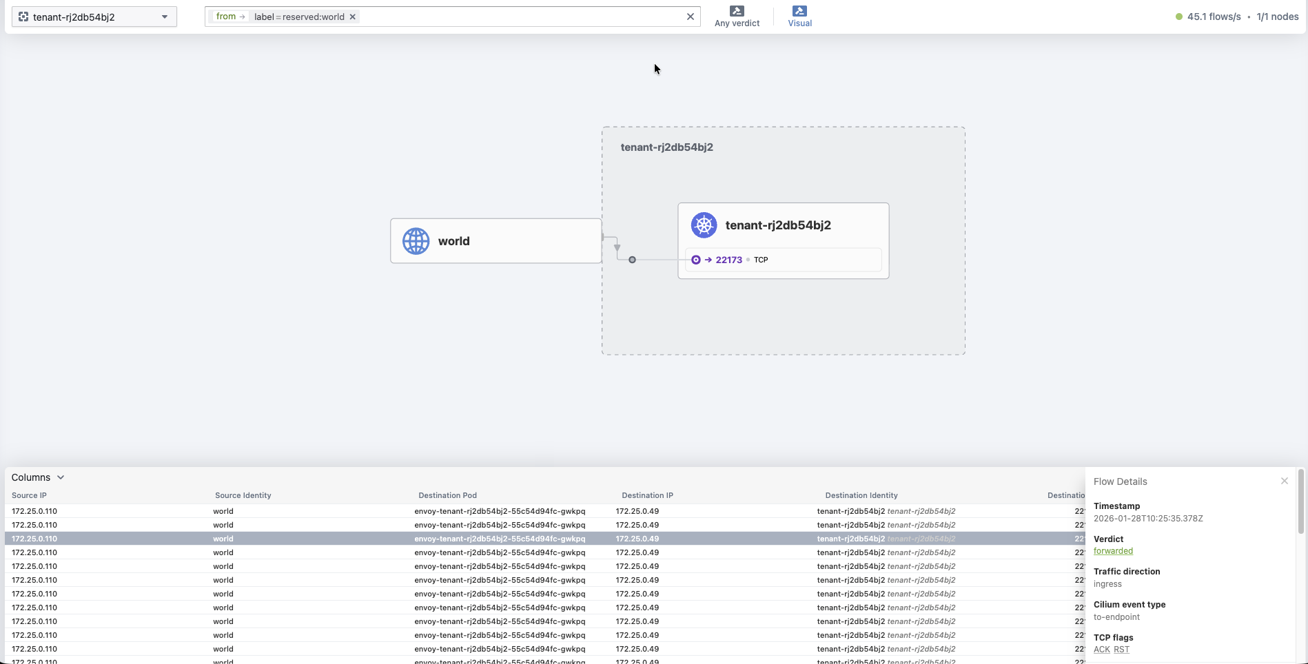 Hubble UI Flow Table