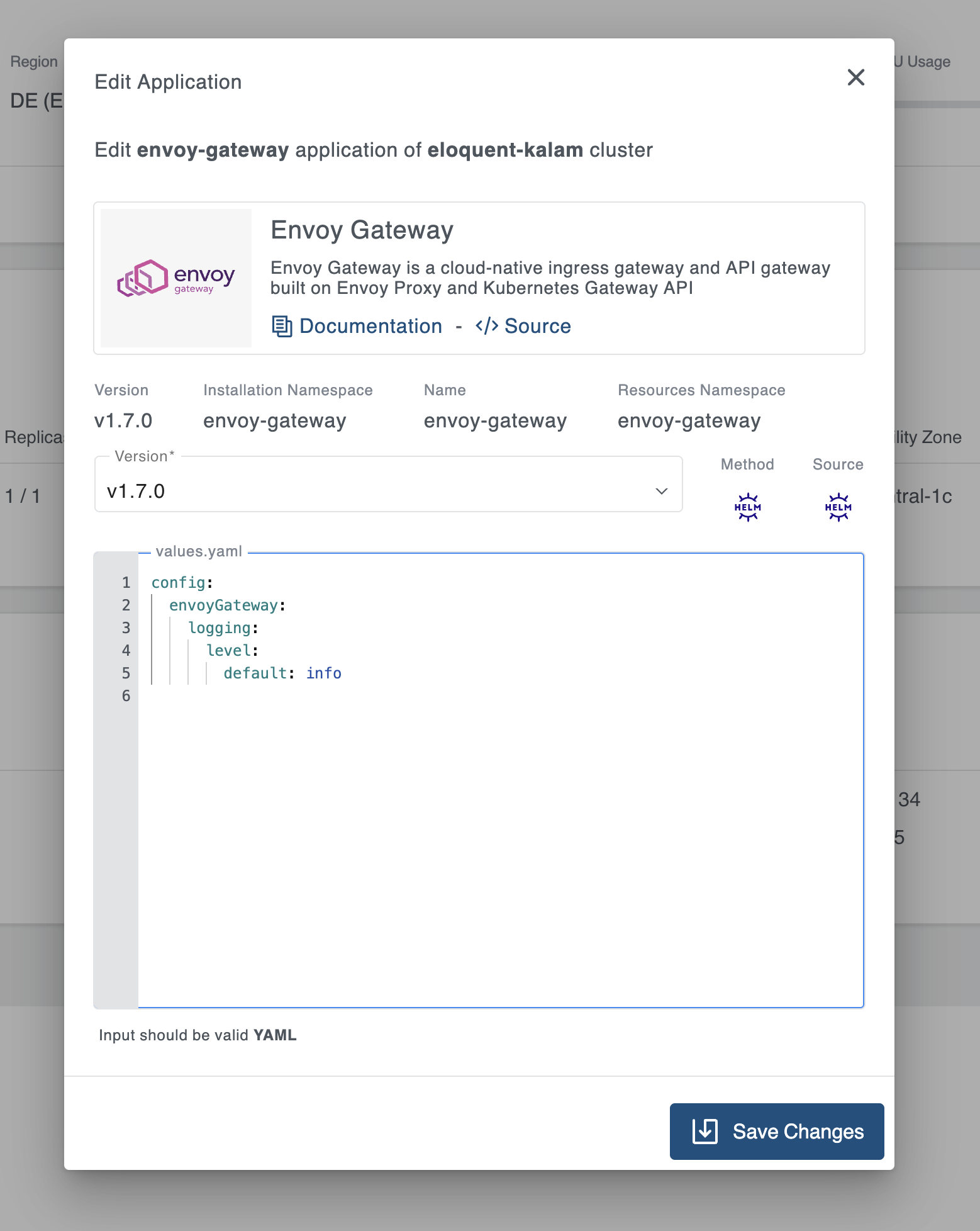 Settings for Envoy Gateway Application
